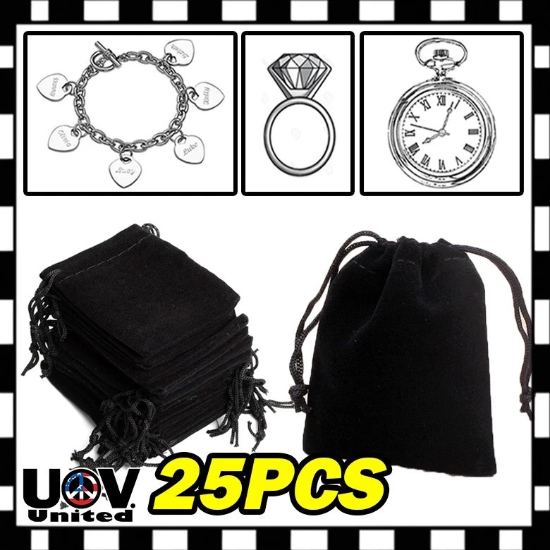 Conjunto de 100 bolsas de terciopelo negro con cordón para joyería anillo bolsa de regalo bolsa Foto 3 de 3