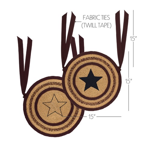 VHC Brands Primitive 15 in Star Chair Pad Set of 6 Tan Jute Kitchen Table Decor - Picture 7 of 10