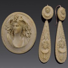 Antique Gold Filled Lava Cameo Brooch Pin & E...