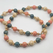 Vintage Stone Bead Necklace Mixed Earth Tones  22"