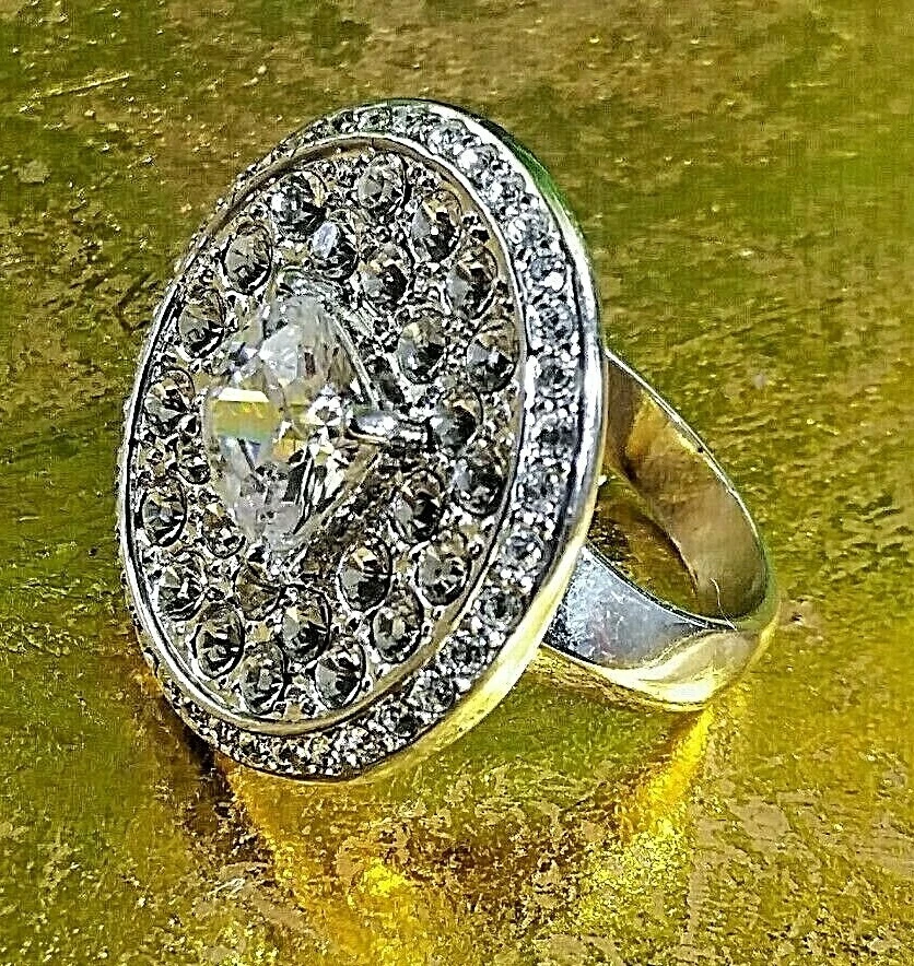 HERMOSO ANILLO CRISTAL REDONDO TONO PLATA 2CM DE NOLAN MILLER Talla 6 Foto 2 de 4