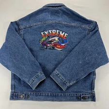 VTG International Denim Jean Jacket Size L American Made Automobile Car Trucker