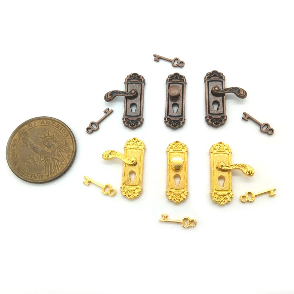 Miniature Round Gold Door Lock Key Dollhouse Doorknob DIY Accessories K008 - Image 3 of 3