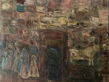 Very Beautiful Oil Painting On Canvas 1950 Expressionist House Expressionism