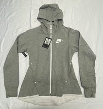 Nike Womens Tech Fleece Full Zip Hoodie Grey Heather/White 930759-063-Size X-Sma
