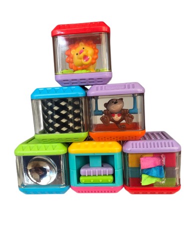 MENGE 6 Fisher Price Peek a Boo Blöcke sensorischer Affe Löwe Spiegel Satin