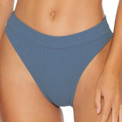 Luli Fama Jagged Bombshell High Leg Banded Waist Bottom in Blue Size S   L66128