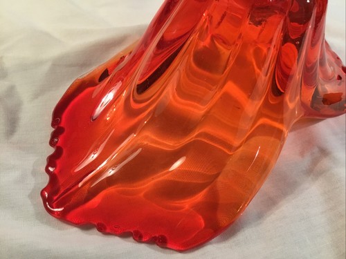 Vintage Orange Folded Art Blown Glass Bowl, Japan - Picture 8 of 9