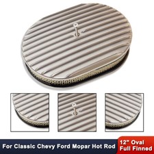 Polished Aluminum 12 Oval Full Finned Air Cleaner Assembly Chevy Ford Hot Rod