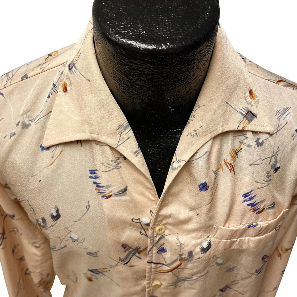 Camisa De Colección Años 50 Walter Pyes Beige BRILLANTE Quiana Nylon RESUMEN Disco MoD ROCKABILLY Foto 4 de 4