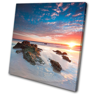 Sunset Seascape Beach Fence TREBLE TELA Parete Arte Foto Stampa