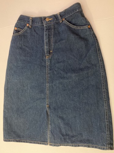 Vintage Lee Riders Womens Size 7R 30" Waist Hi Rise Blue Denim Skirt 27" Length