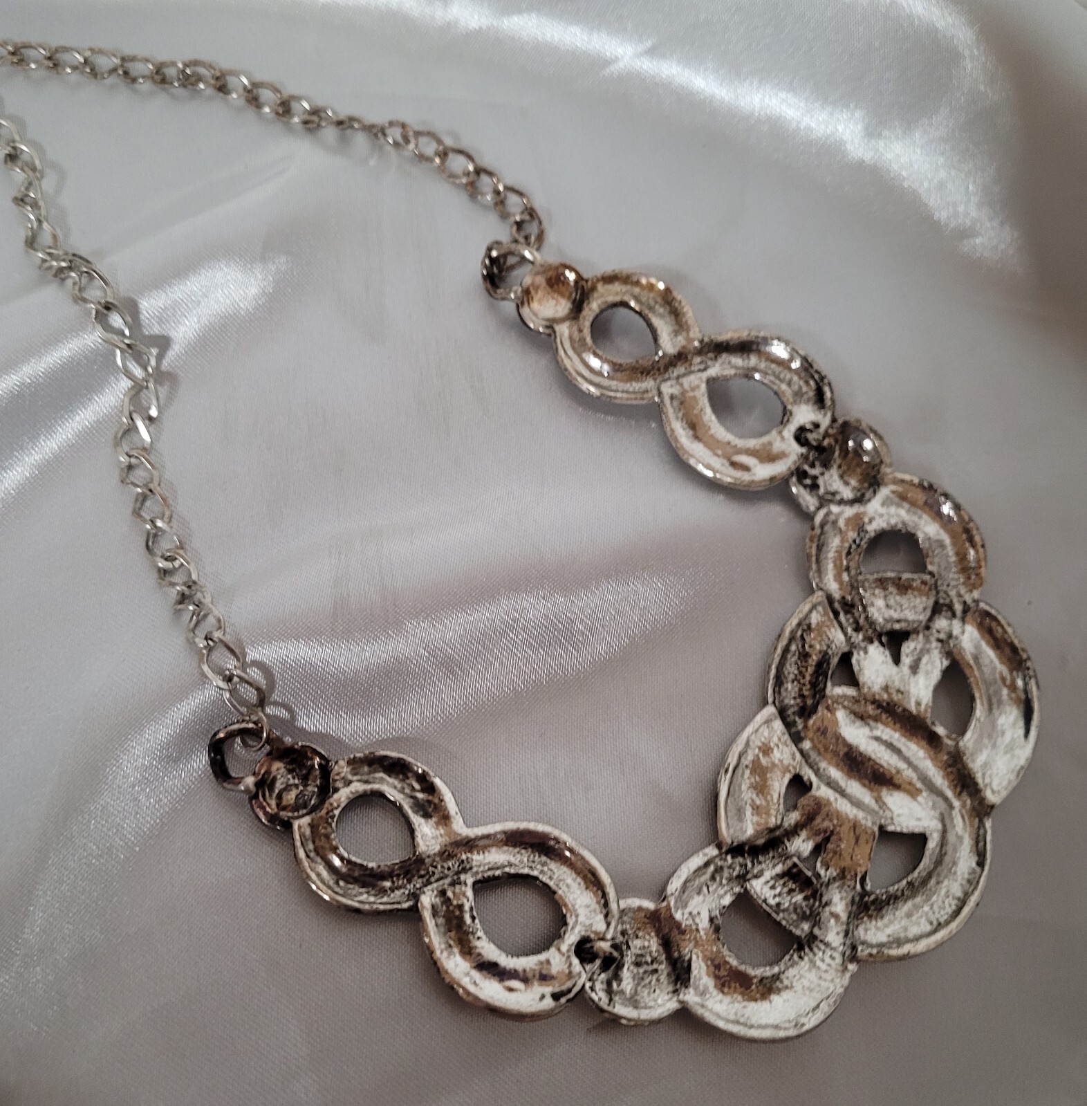 Silvertone Infinity, Knot, Loop Necklace Statemen… - image 5