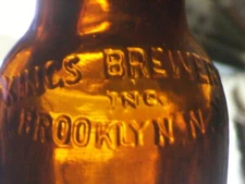 Brown embossed Kings Brewery inc. Brooklyn, N. Y. 12 oz. glass beer bottle