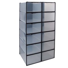 Set of 12 Stackable Plastic Shoe Boxes in Black