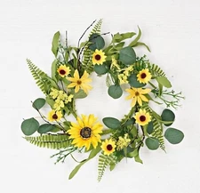 6" Sunflower & Heathers Candle Ring Wreath Decor Accent
