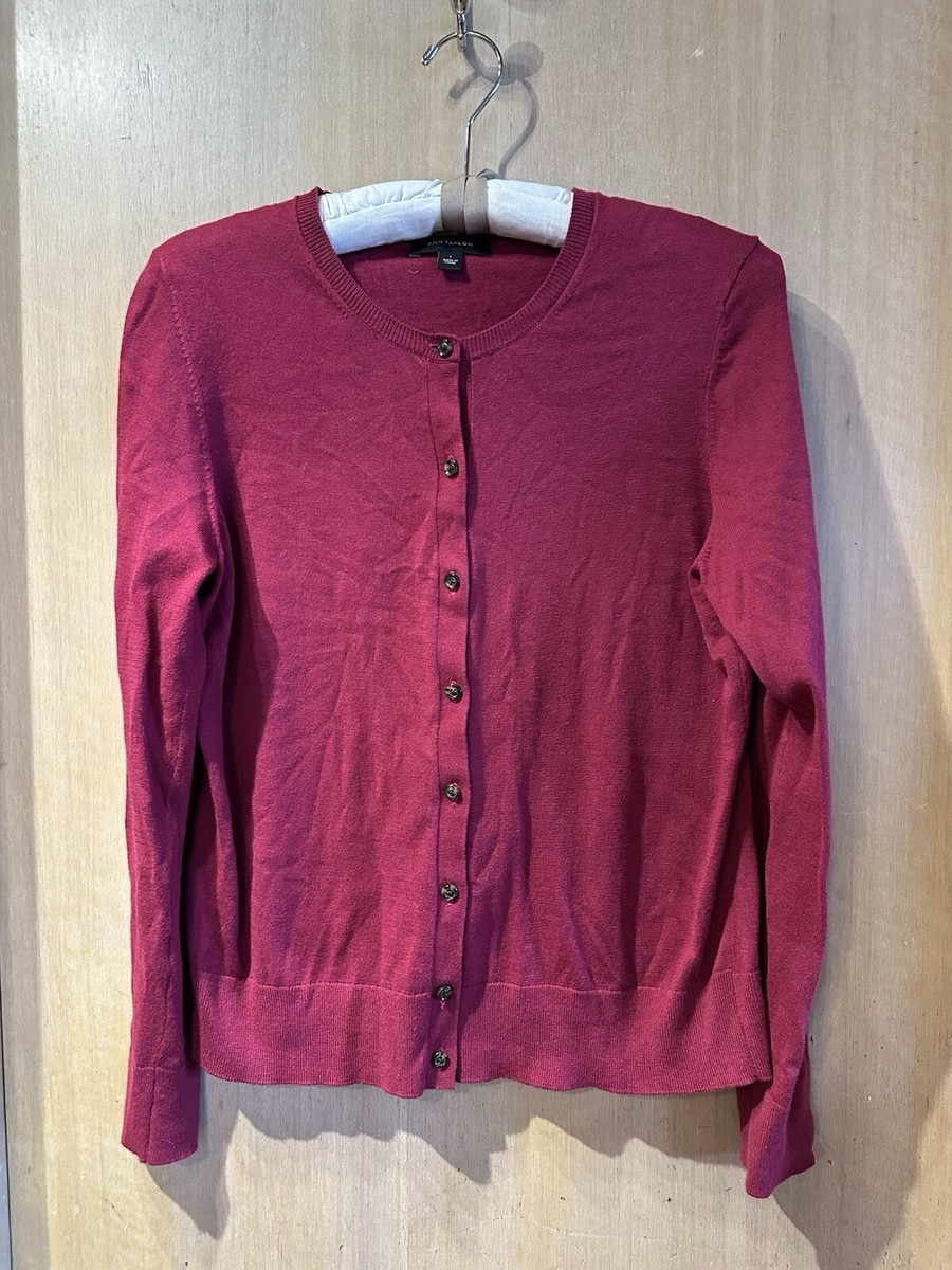 Womens Ann Taylor Hot Pink Fuchsia Long Sleeve Button Down