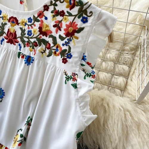 Lady Ethnic Boho Midi Dress Ruffle Hippie Embroidery Floral Sleeveless Dresses - Picture 11 of 12