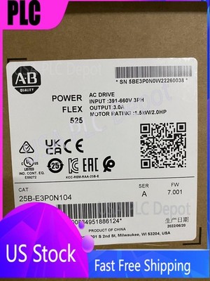 New Sealed AB 25B-E3P0N104 /A PowerFlex 525 AC Drive 1.5kW 2Hp 1PCS 25BE3P0N104