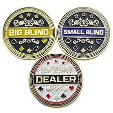 Set of 3 Metal Poker Buttons - Dealer Button, Big Blind and Small Blind Metal...