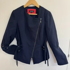 John Meyer Collection Women's Y2K Asymmetric Adjustable Classic Navy Blazer - 10