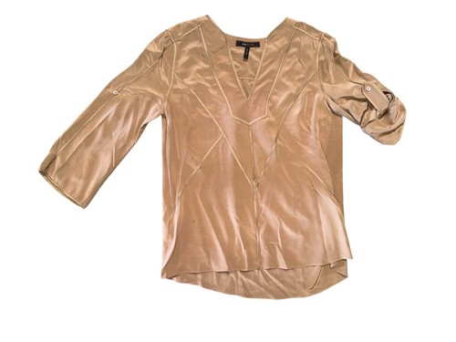 BCBG Max Azria Small Brown Abstract Print Long Sleeve Blouse All Silk - Picture 12 of 12