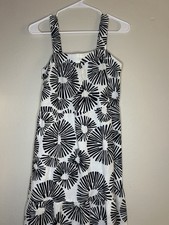 LOFT XSP Maxi Dress Black And White Floral Pattern Wide Straps Elastic Back