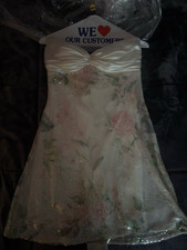 Windsor White Satin Strapless Floral Sequin Short Dress with Bow Accent, Size M