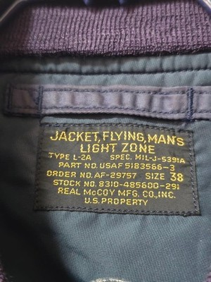 REAL McCOY'S L2-A flight Jacket Blouson Men Size 38 Navy AF Blue