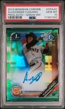 2019 Bowman Chrome Green Refractor Alexander Canario 1st AUTO /99 PSA 10