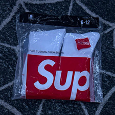 Hanes Men’s Cushioned Crew Socks Logo White Size S Regular 2 Pairs New