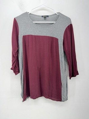 Ella Moss Women s Gray Red Color block 3/4 Sleeve Top Size S