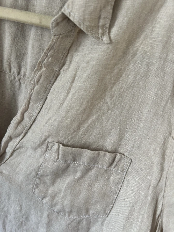 J. Crew Linen Blouse Popover Short Sleeve Shirt X Large Tan Coastal Minimalist - Image 4 of 4