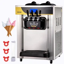 Commercial Ice Cream Maker, 22-30L/H Yield, 2200W Countertop Soft Serve Machine