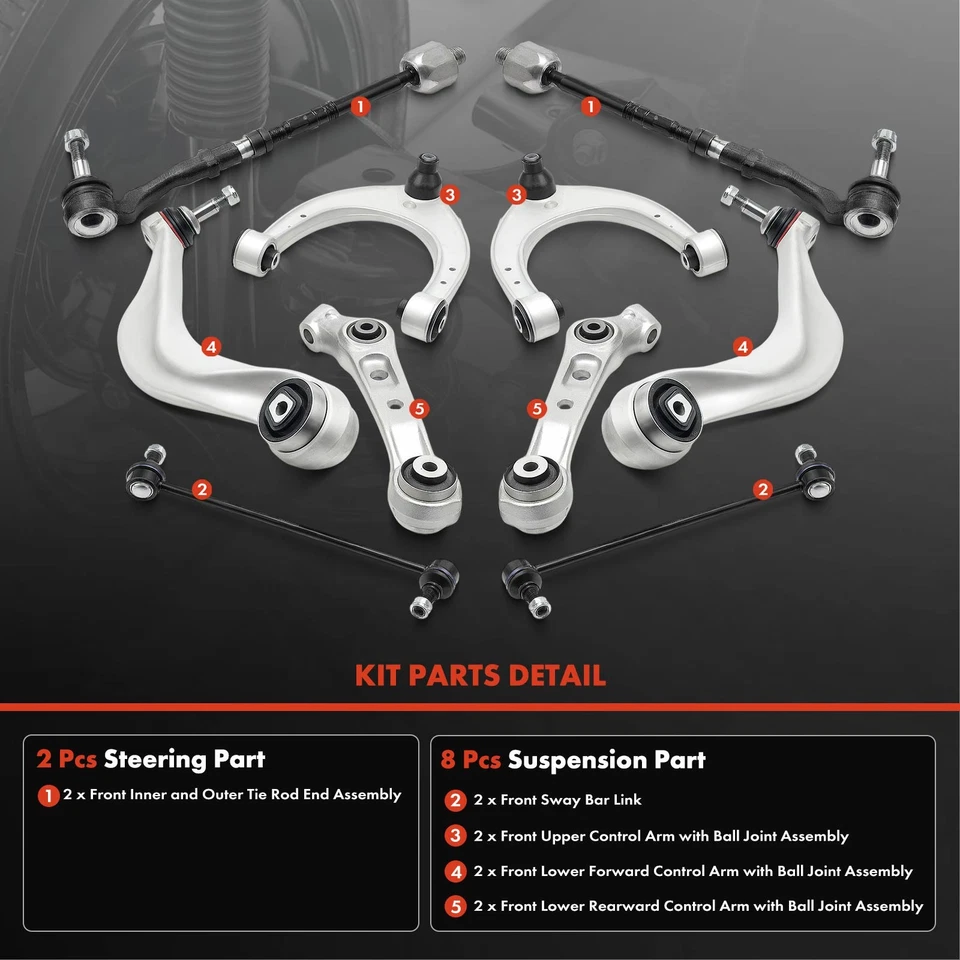 A-Premium 10pcs Control Arm Tie Rod End Sway Bar Link Front for BMW 528i xDrive - Image 3 of 4