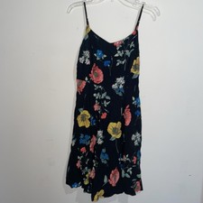 Old Navy Black Colorful Floral M Fit N Flare Side Zip Summer Dress Flowy Fun