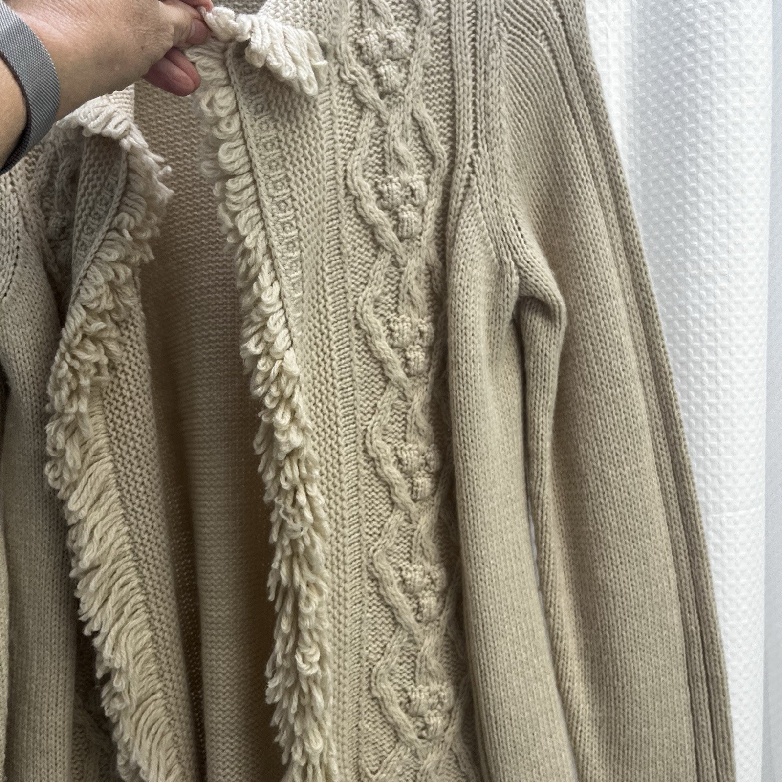 Chicos Beige Wool Blend Cable Fringe Penny Lane O… - image 5