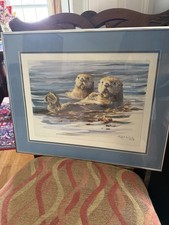 Vintage 1984 Framed Artwork Rare Artist Anthony LoSchiavo Ltd Ed Cal Sea Otters
