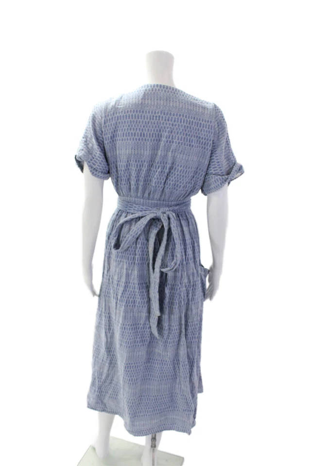 Maxi Vestido Mara Hoffman Mujer Algodón Manga Corta Envuelto Azul Talla S Foto 3 de 4