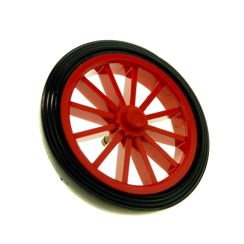 1X Lego Wheel Rim Red Spokes Tire Black Smooth Pin Yellow Car 36 35C01