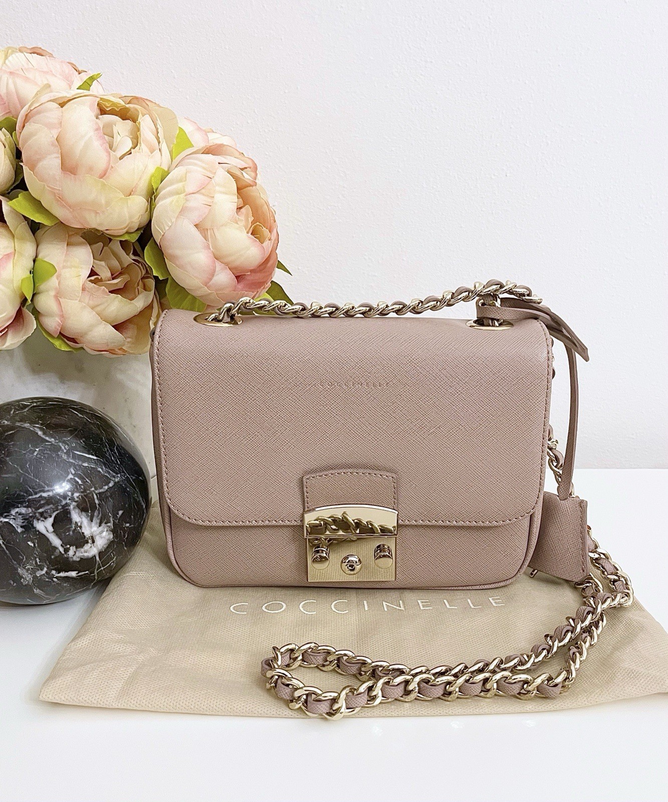 Coccinelle bag borsa donna a tracolla in pelle color rosa hardware oro elegante
