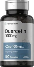 Horbäach Quercetin 1000mg Capsules | with 100mg Zinc | 100 Count | Non-GMO, |