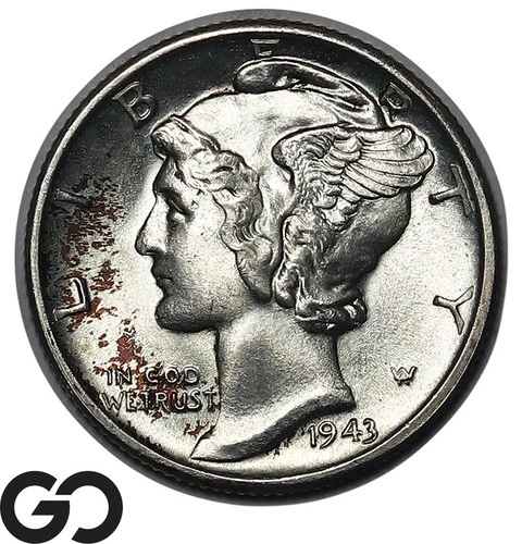 1943-D Mercury Dime, Beautiful Solid Gem BU++ ** Full Split Bands!