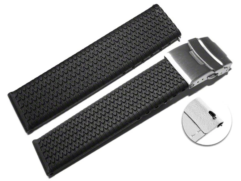 Bracelet montre à dégagement rapide silicone Modèle Pneu noir 18, 20, 22, 24 - Photo 1/1