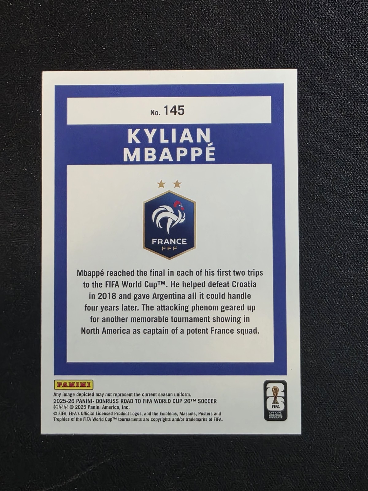 2025-26 Panini Donruss FIFA World Cup Kylian Mbappe #145 France Red Gold view 2