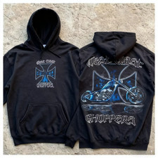 West Coast Choppers Reprint Hoodie Black Vintage Motorcycle Blue Flame Iron Cros