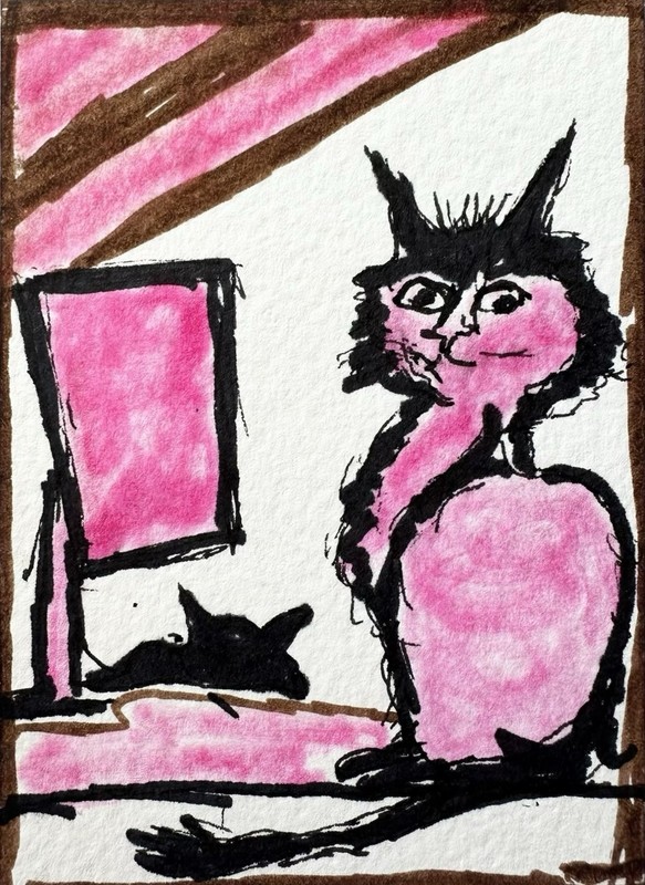 Original ACEO Painting Cat Miniature Art Card By Carole Collins M3