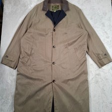 Orvis Coat Mens XL Khaki Trench Leather Collar Wool Lined Classic Duster