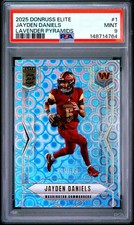 2025 PANINI DONRUSS ELITE LAVENDER PYRAMIDS #1 JAYDEN DANIELS 188/649 PSA 9