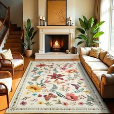 Vintage Floral Area Rug 5x7, Boho Machine Washable Non-Slip Stain Resistant L...